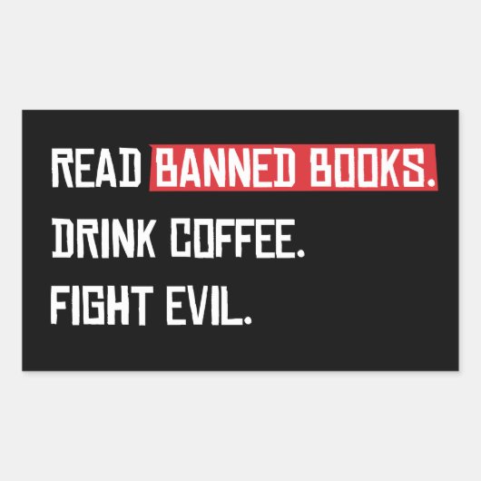 禁止読本がコーヒーを飲む悪魔と戦う 長方形シール (正面)