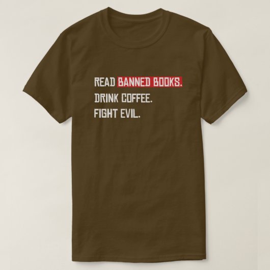 禁止読本がコーヒーを飲む悪魔と戦う Tシャツ (デザイン正面)