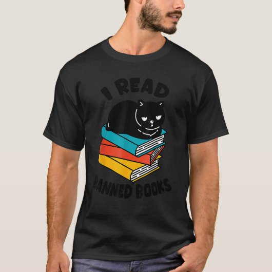 禁止読本T字黒猫読書虫 Tシャツ (正面)