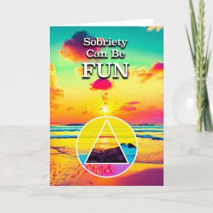 「禁酒生活は楽しい」AAスローガン ビーチでの日の出 車 カード