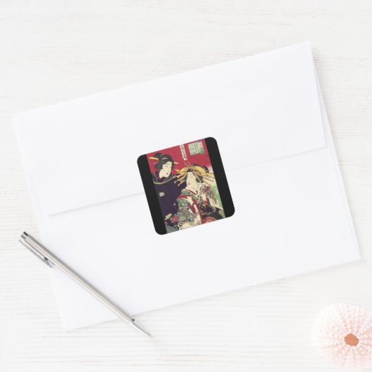 禅さくらんぼ着物日本芸者 スクエアシール (封筒)