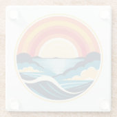 禅のアールデコの夕日が水上 ガラスコースター (裏面)