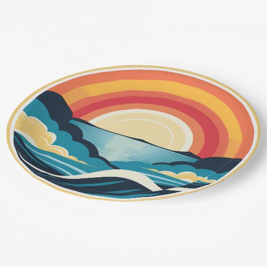 禅のアールデコの夕日が水上 ペーパープレート (アングル)