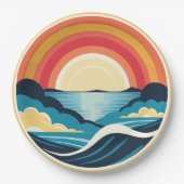 禅のアールデコの夕日が水上 ペーパープレート (正面)