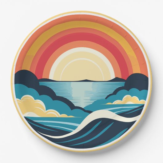 禅のアールデコの夕日が水上 ペーパープレート (正面)