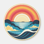 禅のアールデコの夕日が水上 マグネット (正面)