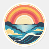 禅のアールデコの夕日が水上 ラウンドシール (正面)