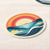 禅のアールデコの夕日が水上 ラウンドペーパーコースター (アングル)