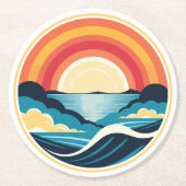 禅のアールデコの夕日が水上 ラウンドペーパーコースター (正面)