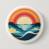 禅のアールデコの夕日が水上 缶バッジ (正面)