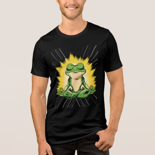 禅のカエル瞑想スーパーサイヤ人グローアート トライブレンドTシャツ (正面)