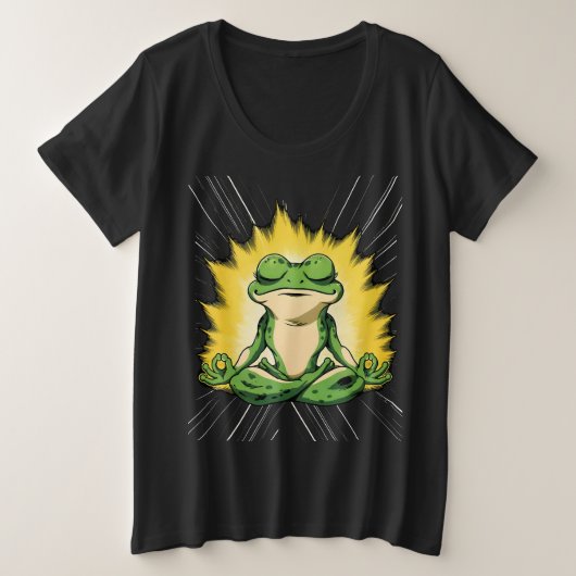 禅のカエル瞑想スーパーサイヤ人グローアート プラスサイズTシャツ (デザイン正面)