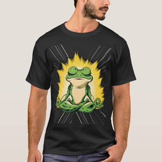 禅のカエル瞑想スーパーサイヤ人グローアート Tシャツ (正面)