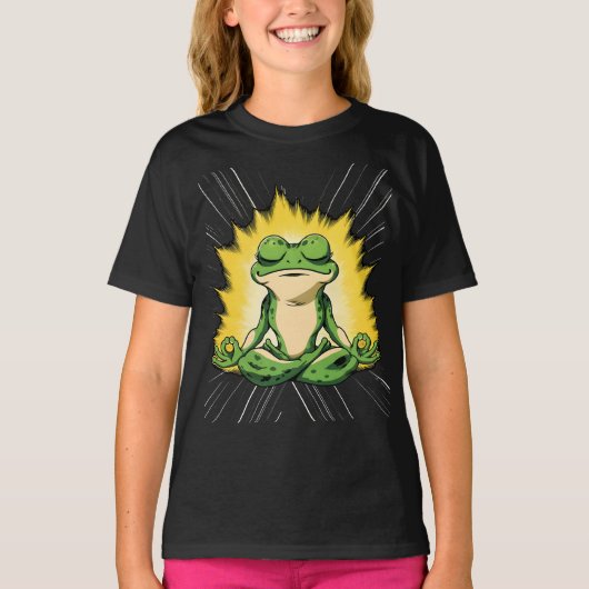禅のカエル瞑想スーパーサイヤ人グローアート Tシャツ (正面)