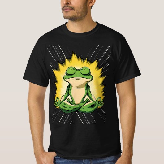 禅のカエル瞑想スーパーサイヤ人グローアート Tシャツ (正面)