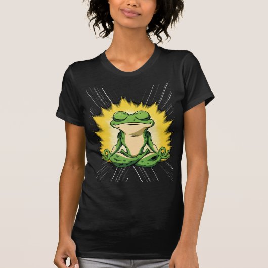 禅のカエル瞑想スーパーサイヤ人グローアート Tシャツ (正面)