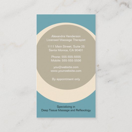 禅のタケマッサージのセラピーの名刺-青 名刺 (裏面)