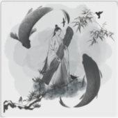 禅のメロディ - 墨絵音楽と鯉の泳ぐ池 シール (正面)