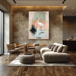 禅の中の穏やかな白い鶴Art Poster ポスター