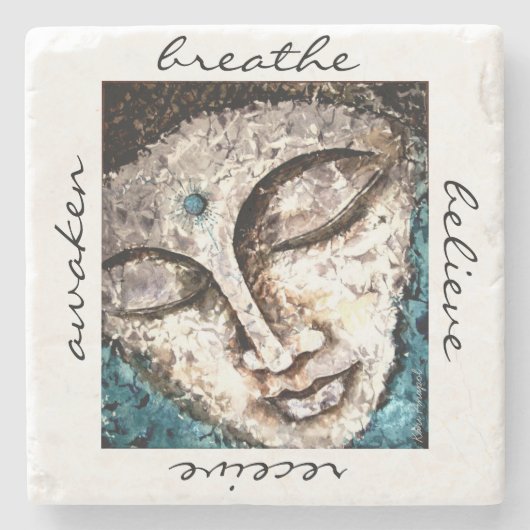 禅の仏の水彩画の芸術の石のコースター ストーンコースター (正面)