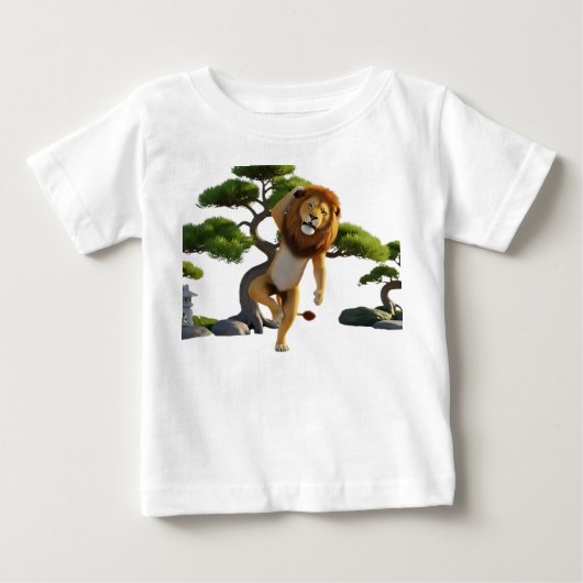 禅の功夫を実践する3Dライオンキャラ ベビーTシャツ (正面)