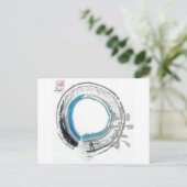 禅の尊崇と円相[青、黒、銀の色調] ポストカード (スタンド正面)