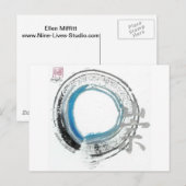 禅の尊崇と円相[青、黒、銀の色調] ポストカード (正面/裏面)