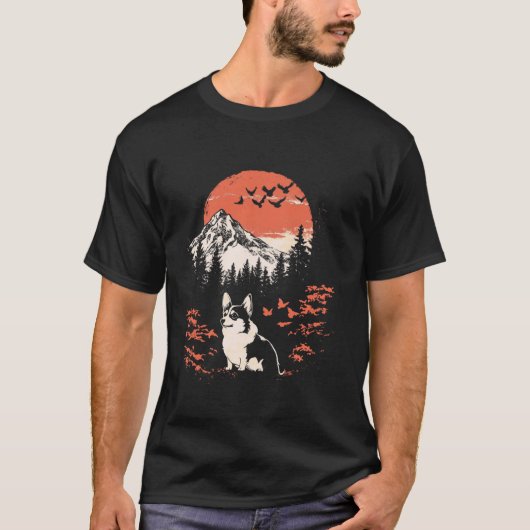 禅の山の自然キャンピングコーギー Tシャツ (正面)