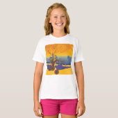 禅の桜の木の抽象的な夕焼けアート Tシャツ (正面フル)