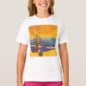 禅の桜の木の抽象的な夕焼けアート Tシャツ (正面)
