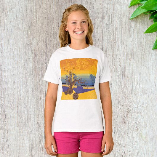 禅の桜の木の抽象的な夕焼けアート Tシャツ
