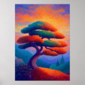 禅の盆栽の点描風景アート ポスター (正面)
