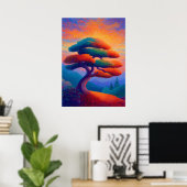 禅の盆栽の点描風景アート ポスター (ホームオフィス)