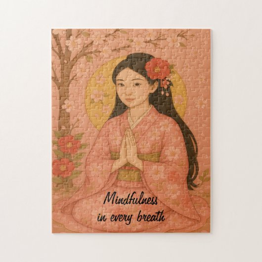 禅の瞑想アートマインドフルネスヨガピンクカスタム ジグソーパズル (縦)