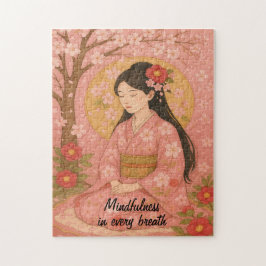 禅の瞑想アートマインドフルネスヨガピンクカスタム ジグソーパズル