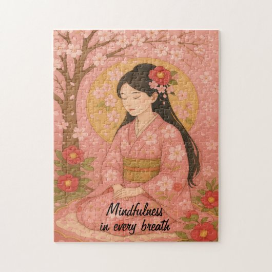 禅の瞑想アートマインドフルネスヨガピンクカスタム ジグソーパズル (縦)