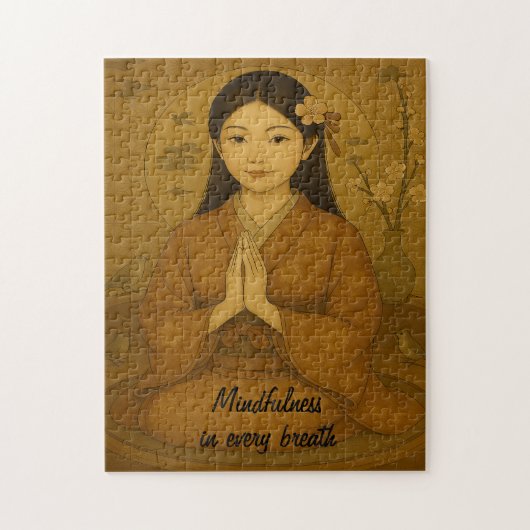 禅の瞑想アートマインドフルネスヨガブラウンカスタム ジグソーパズル (縦)
