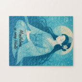 禅の瞑想アートマインドフルネスヨガブルーカスタム ジグソーパズル (横)