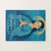 禅の瞑想アートマインドフルネスヨガブルーカスタム ジグソーパズル (横)