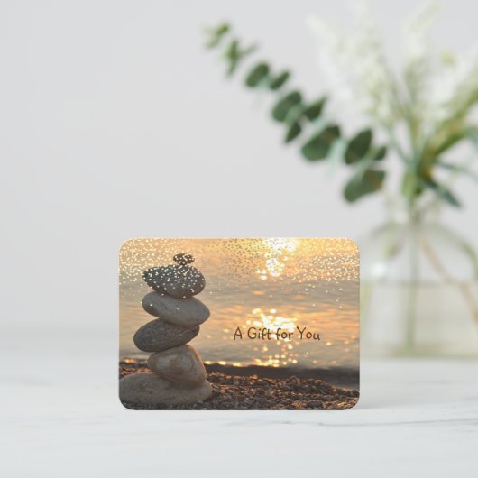 禅の石, 海, 夕焼け, コンフェッティ, スパ, マッサージ 割引カード (スタンド正面)