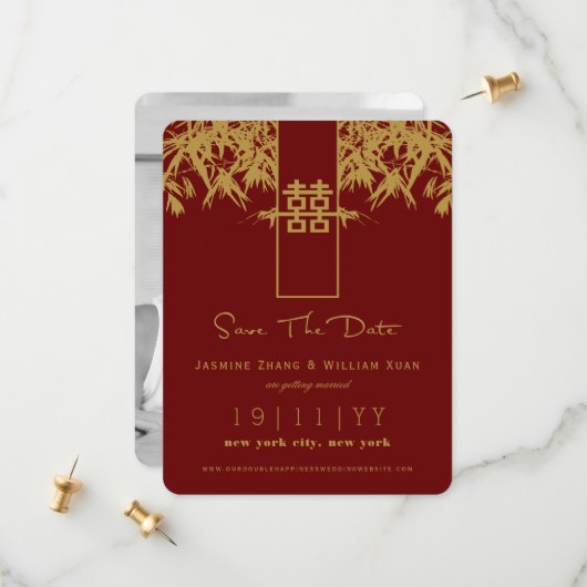 禅の竹のダブルハピネス中国語セーブ・ザ・デート セーブザデート (正面/裏面インサイチュ)