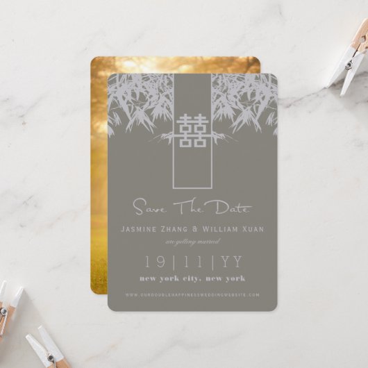 禅の竹の二重の幸中国のせ日付を保存 招待状 (正面/裏面インサイチュ)