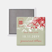 禅の竹葉の結婚式の日付を保存 マグネット (正面/裏面)