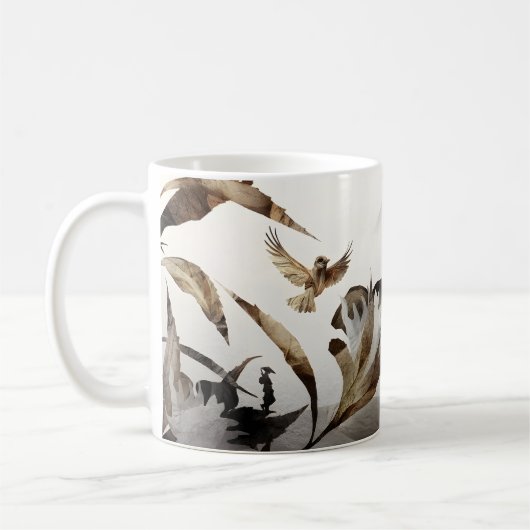禅の霧の山の鳥のミニマリストの自然 コーヒーマグカップ (左)