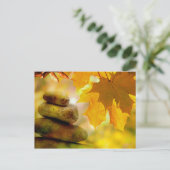 禅の黙想の石およびかえでの葉 ポストカード (スタンド正面)