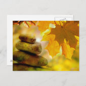 禅の黙想の石およびかえでの葉 ポストカード (正面/裏面)