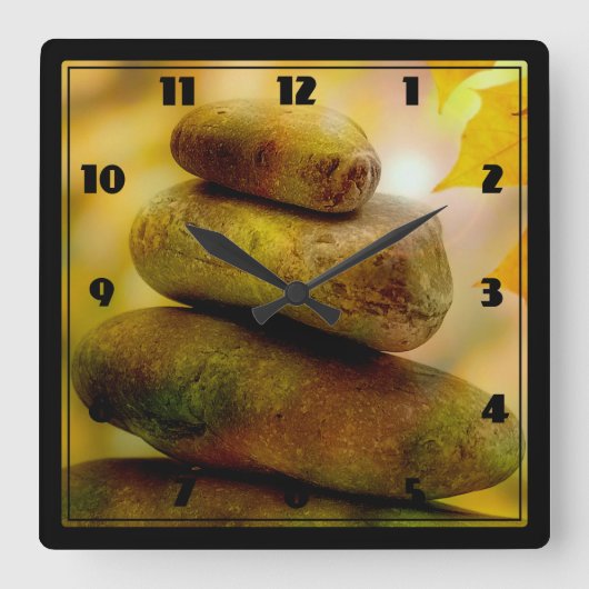 禅の黙想の石 スクエア壁時計 (正面)