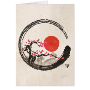 禅のEnsoの円および桜の木