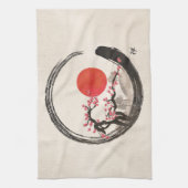 禅のEnsoの円および桜の木 キッチンタオル (縦)