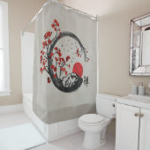 禅のEnsoの円および桜の枝 シャワーカーテン (インサイチュ)